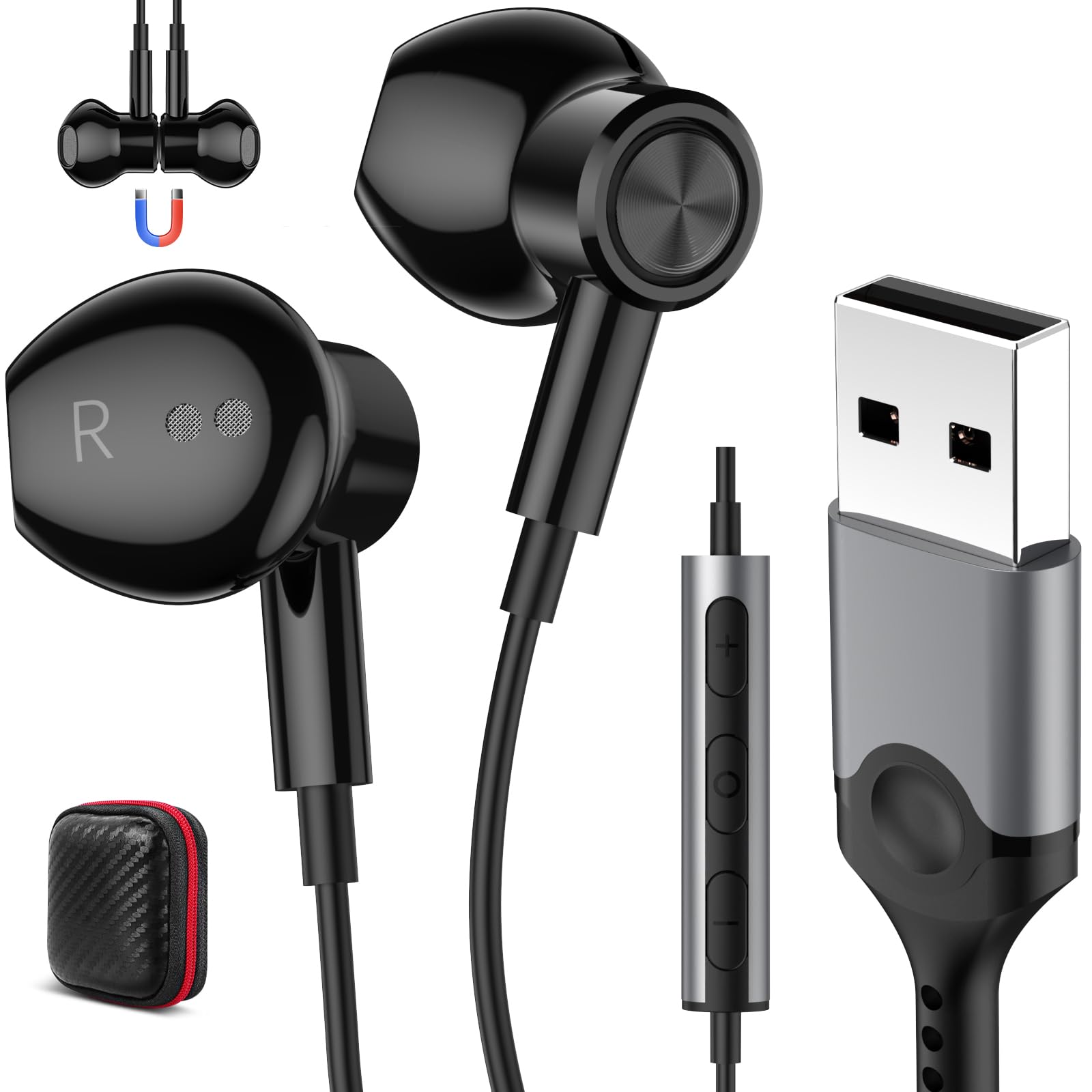 Cuffie PC con Cavo per Laptop,Leggere USB Auricolari con Microfono con Cancellazione del Rumore Funzione Silenziosa Controllo Audio,Magnetico Auricolare Gaming per Ufficio Trasmissione dal Vivo PS 4 5