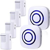 BESTOON Long Range Wireless Driveway Motion Sensor Alarm - 4 Detectors, 2 Receivers, 300FT Range, 38 Tunes, LED Alerts for Home Security