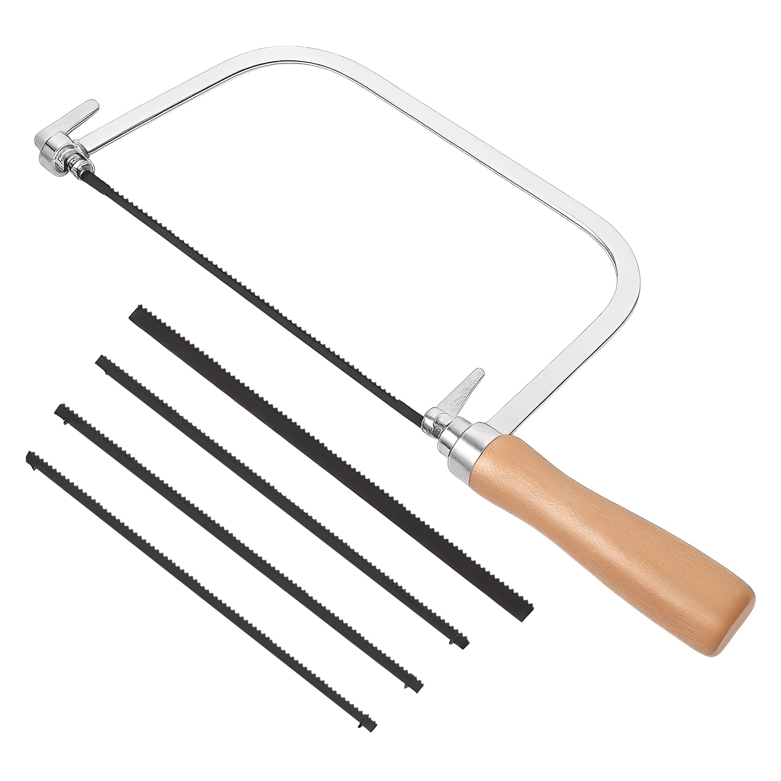 Xmdrou Silver Coping Saw, 4Pcs Coping Saw Blades For Woodworking, Professional Fret Saws, Mini Hand Saws For Crafting Precise Wood Cutting, Fine Cuts In Diy Crafts, Model Making And Furniture Making