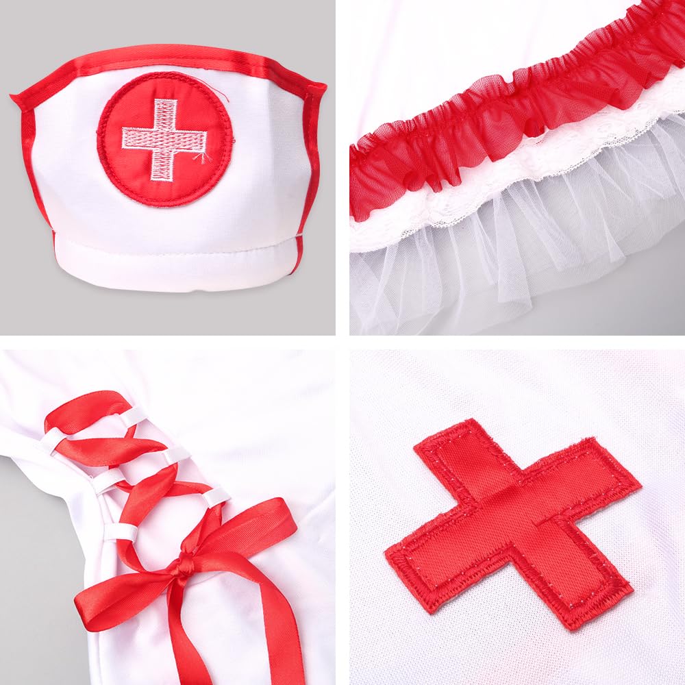 Sexy Femme Lingerie Déguisement Jupe d'infirmière à Bretelles Nurse Cosplay Nuisette Robe Coquine Infirmiere Uniforme Séduisant Babydoll Fête à Thème Halloween Costumes Taille Unique