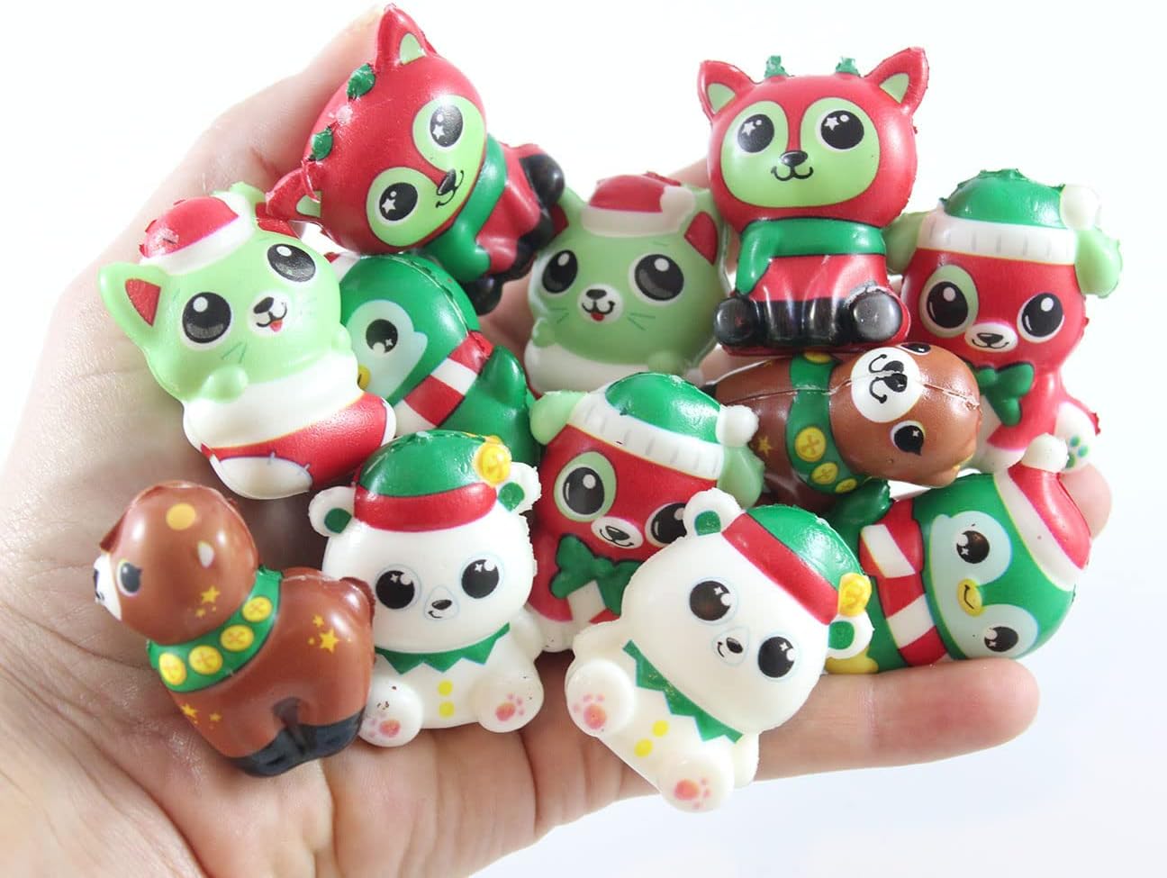 Set of 24 Mini Winter Animal Themed Slow Rise Squishy Toys - (6 Styles) Memory Foam Squish Stress Ball - Winter Christmas