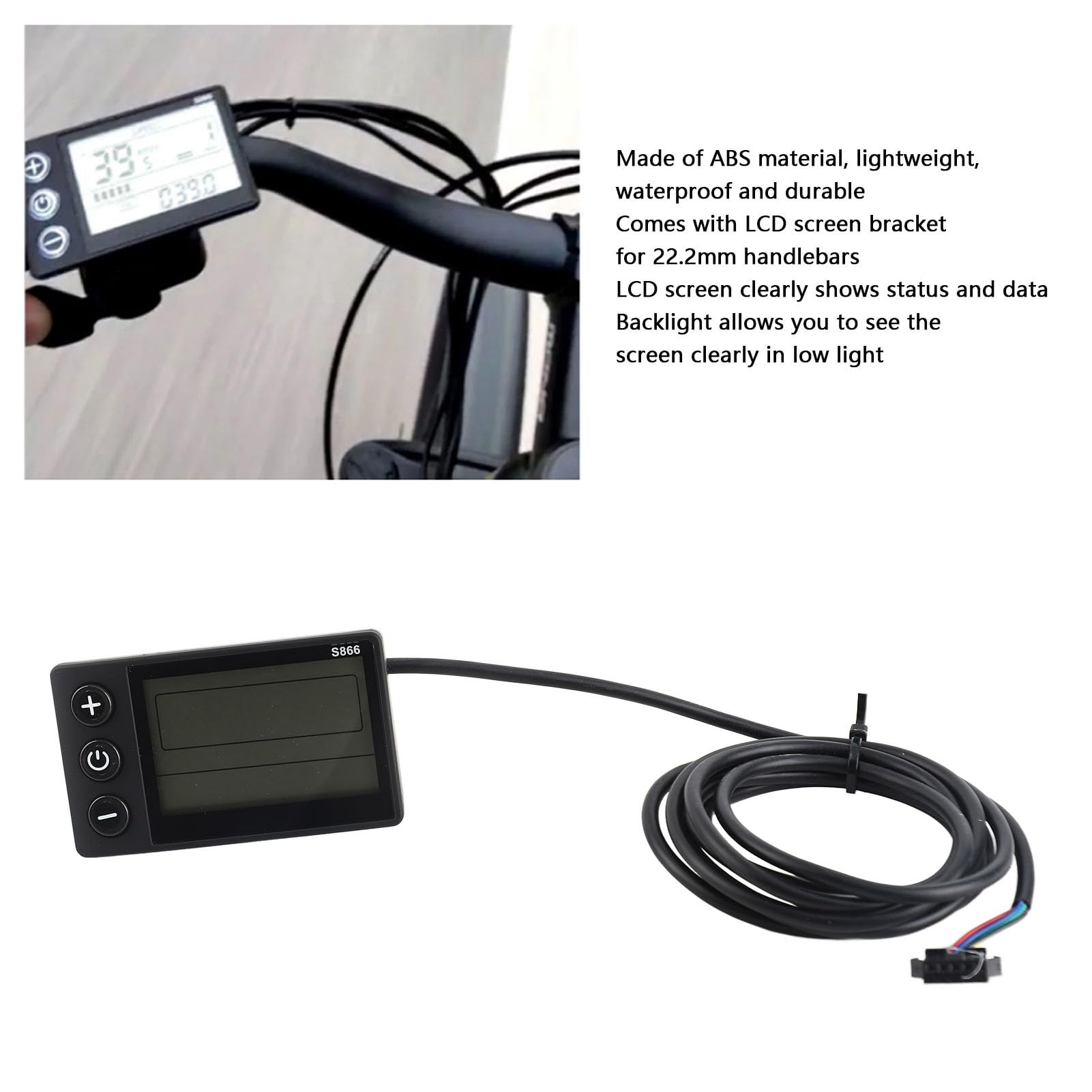 Electric Bicycle LCD Display, S866 Electric Bicycle Display LCD Meter 24V 36V 48V Electric Scooter Control Panel with SM Plug LCD Display Panel for 22.2MM Handle Bar