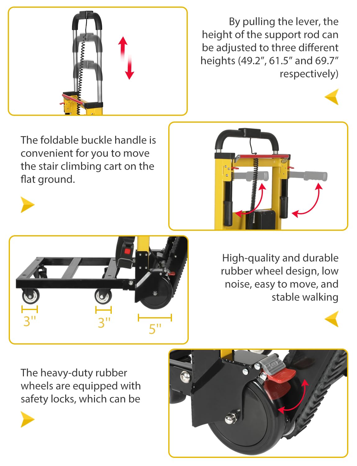 Carro eléctrico de Mano para Subir escaleras, Carga máxima de 200 kg, Resistente, 120 W con Motor de 120 W, con Motor de 6 Ruedas, Funciona con Pilas, para Muebles, logística Familiar