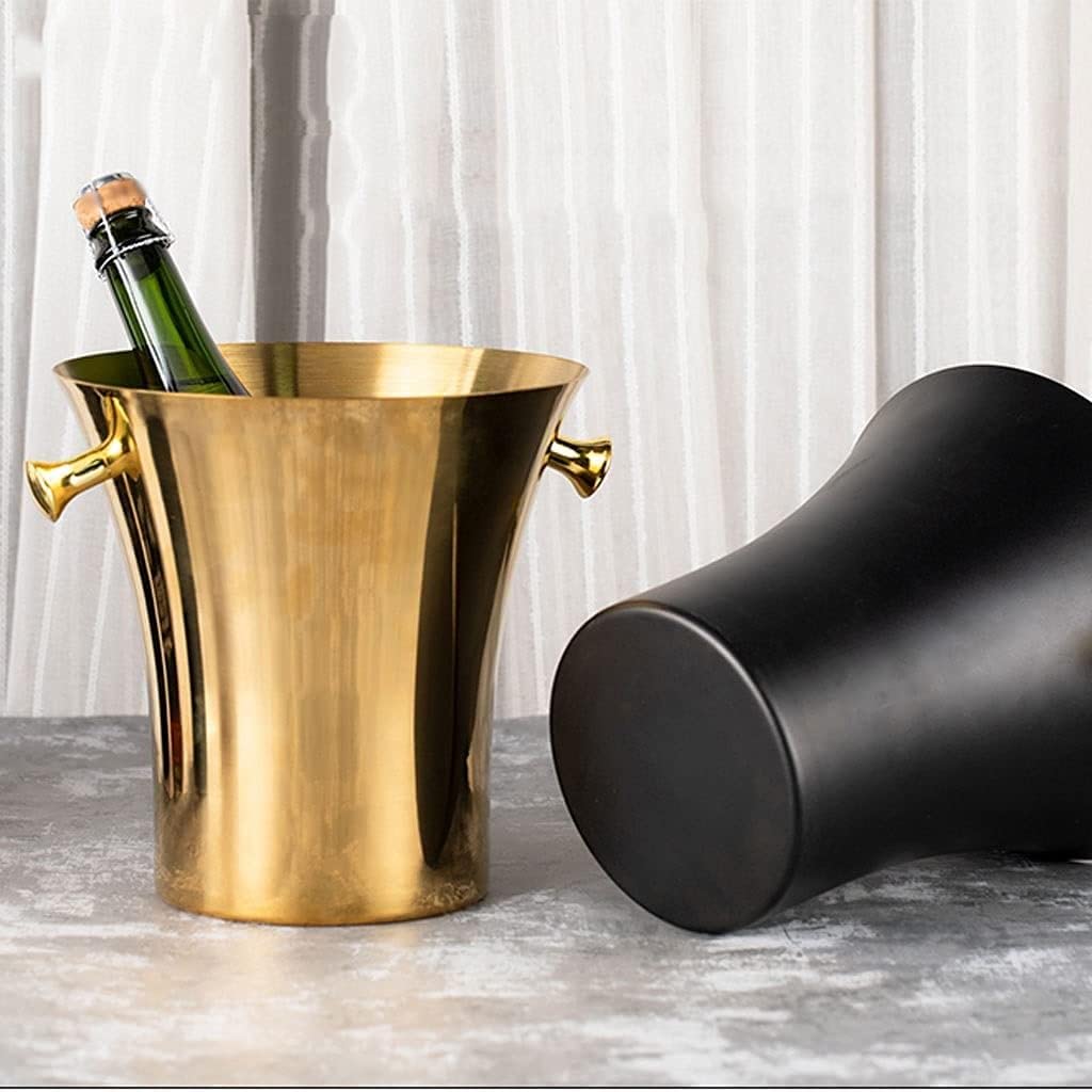 Cubitera Botella Vino Bucket de Hielo de Acero Inoxidable de Oro 5L Gran Capacidad Barra de Recipiente de Hielo Suministros de Bebidas con Mangos portátiles