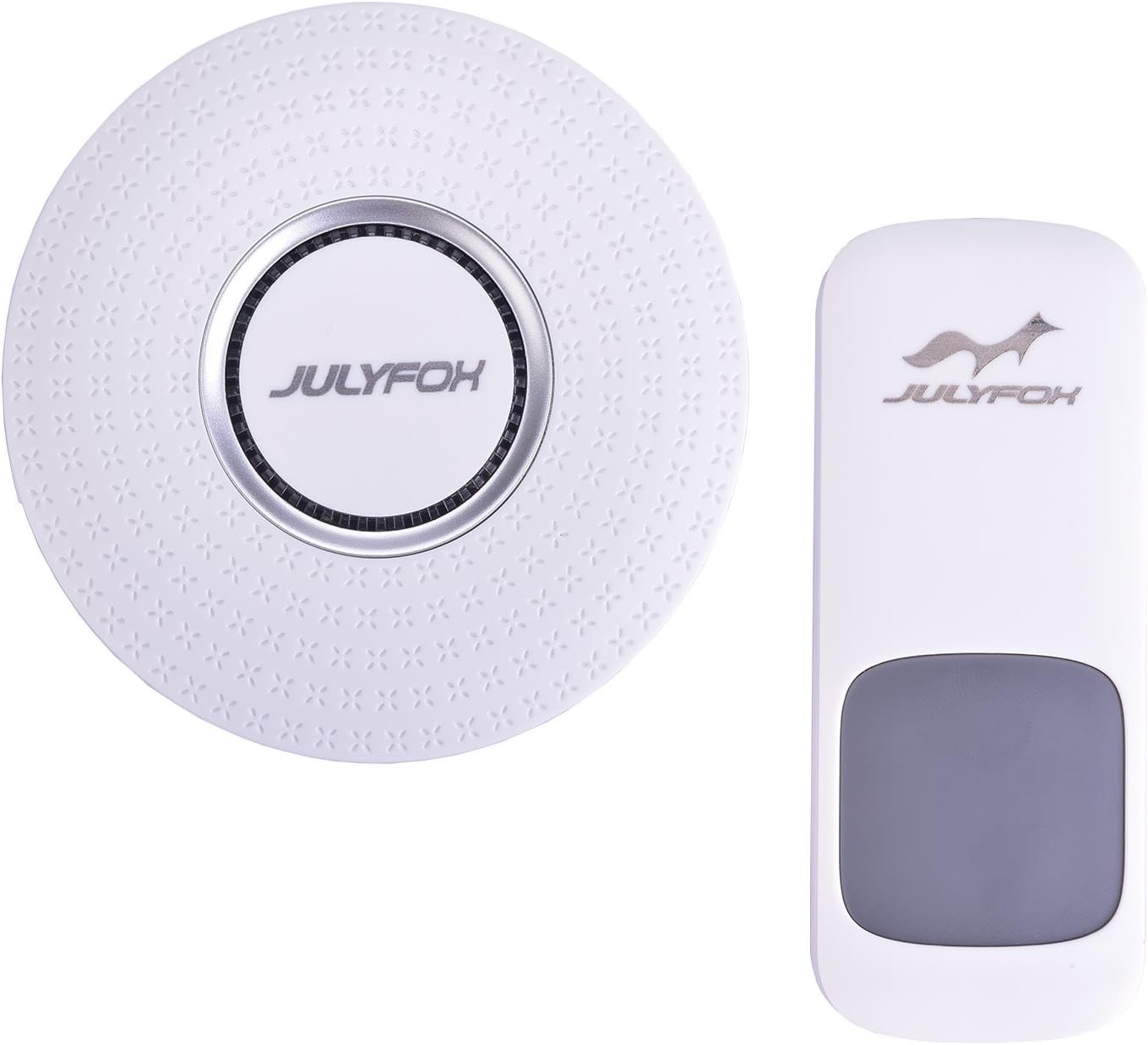 The Wireless Plug in Doorbell Kit Programmable Julyfox 1000-Feet Long Range Doorbell 52 Chimes Waterproof Push Button Flashing LED Light White Full Moon Design(1 Transmitter+1 Receiver) - - 