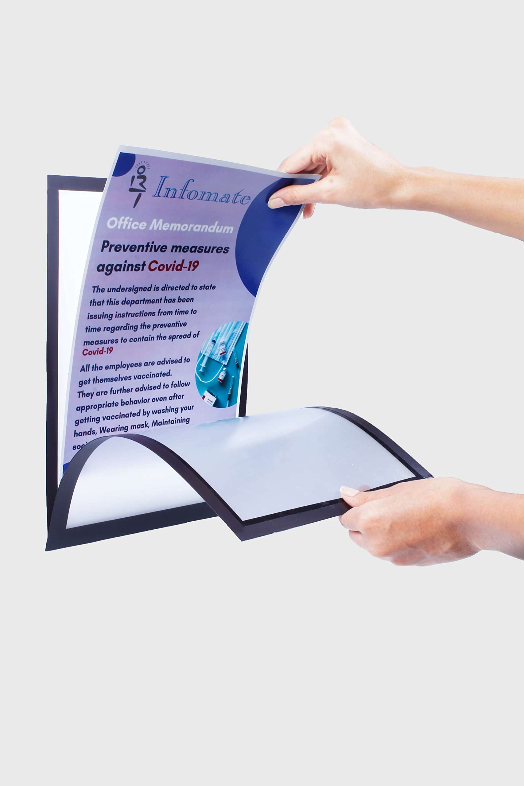 Infomate 'Peel and Stick' A4 Reusable Self Adhesive Non-residue Magnetic Document/Signage Holder for Glass surface, Pack of 2, Black 2