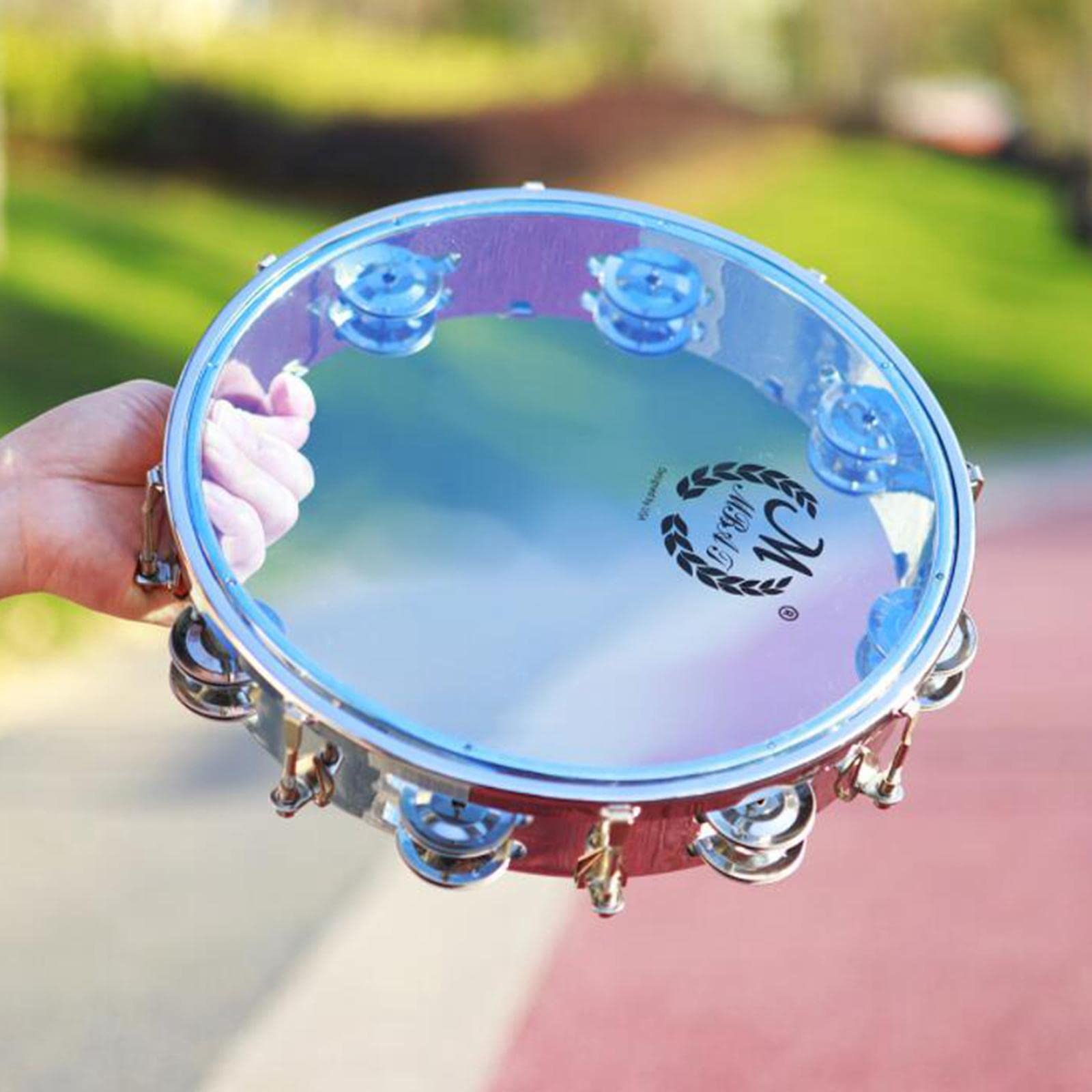 Pandereta de Percusión con Doble Campanillas Tambor de Mano Transparente Instrumento Musical Autoajustable de Y Acero Inoxidable Adecuada Pa, 10 Pulgadas Claro