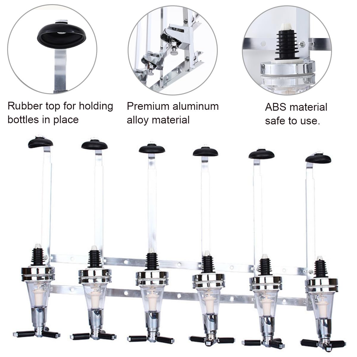 Warmiehomy Barbutler Flaschenhalter für 6 Flaschen Getränkeportionierer Wand Montage 4cl Getränkespender Flaschen Dosierer Drink Dispenser für Party Bar Zuhause Aluminum Silber