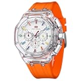 MINI Focus Men Watches,Multifunction Transparent Analog Display Silicone Strap Calendar Quartz Waterproof Trend Wrist Watches for Men