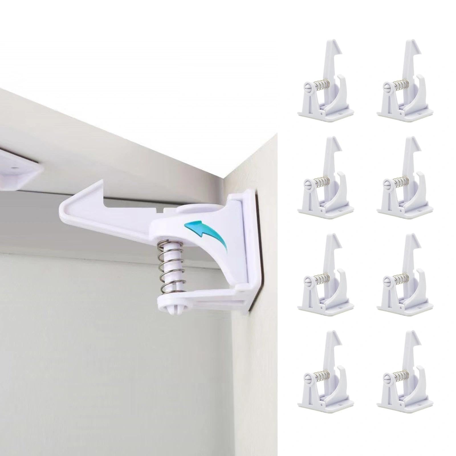 AQRNKK Cabinet Locks Baby Proofing - Child Proof Drawer Locks - Child Safety Cabinet Latches with 3M Adhesive Easy Installation - No Drilling or Extra Screws (8 Pack)