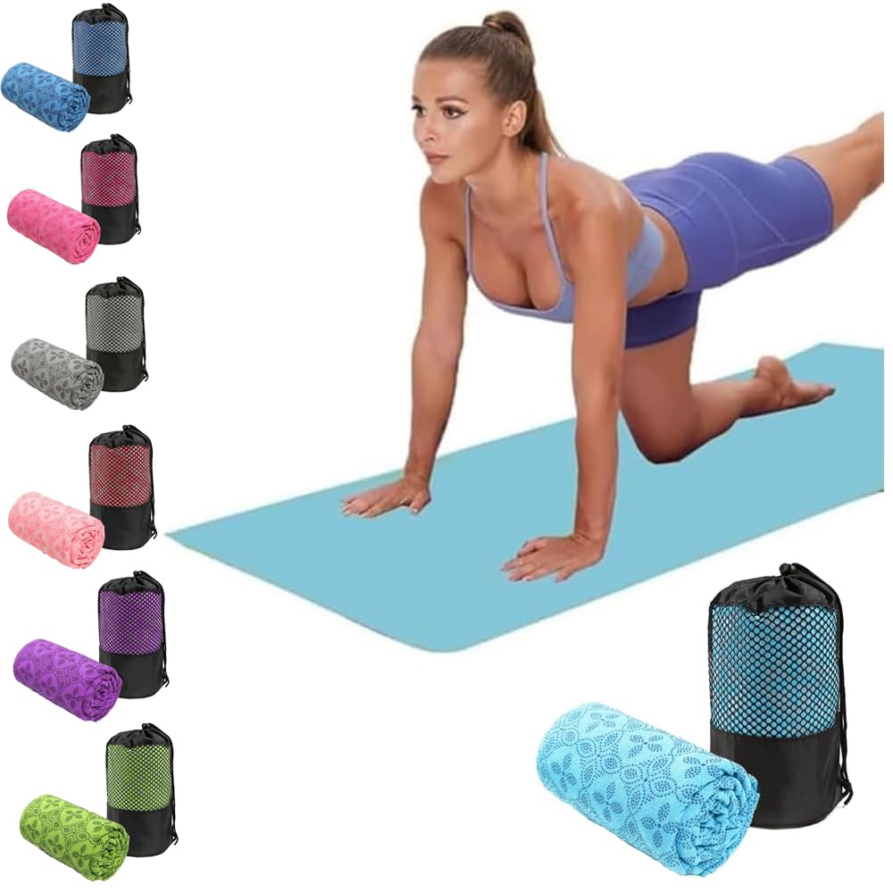 Oaygat Yoga Towel Sweat Absorbent Non-slip Yoga Towel Quick-drying Yoga Mat Hot Mat Cloth Breathable Yoga Mat Towel with Mesh Carrying Bag for Bikram, Pilates, Gym Workout