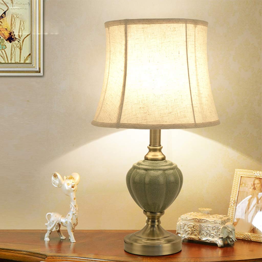 Lámparas de Mesa para Dormitorio, cerámica E27 con Base de Metal, lámpara de Escritorio Verde Esmeralda Ice Crack, lámpara de Noche para Dormitorio, Sala de Estar, 20”