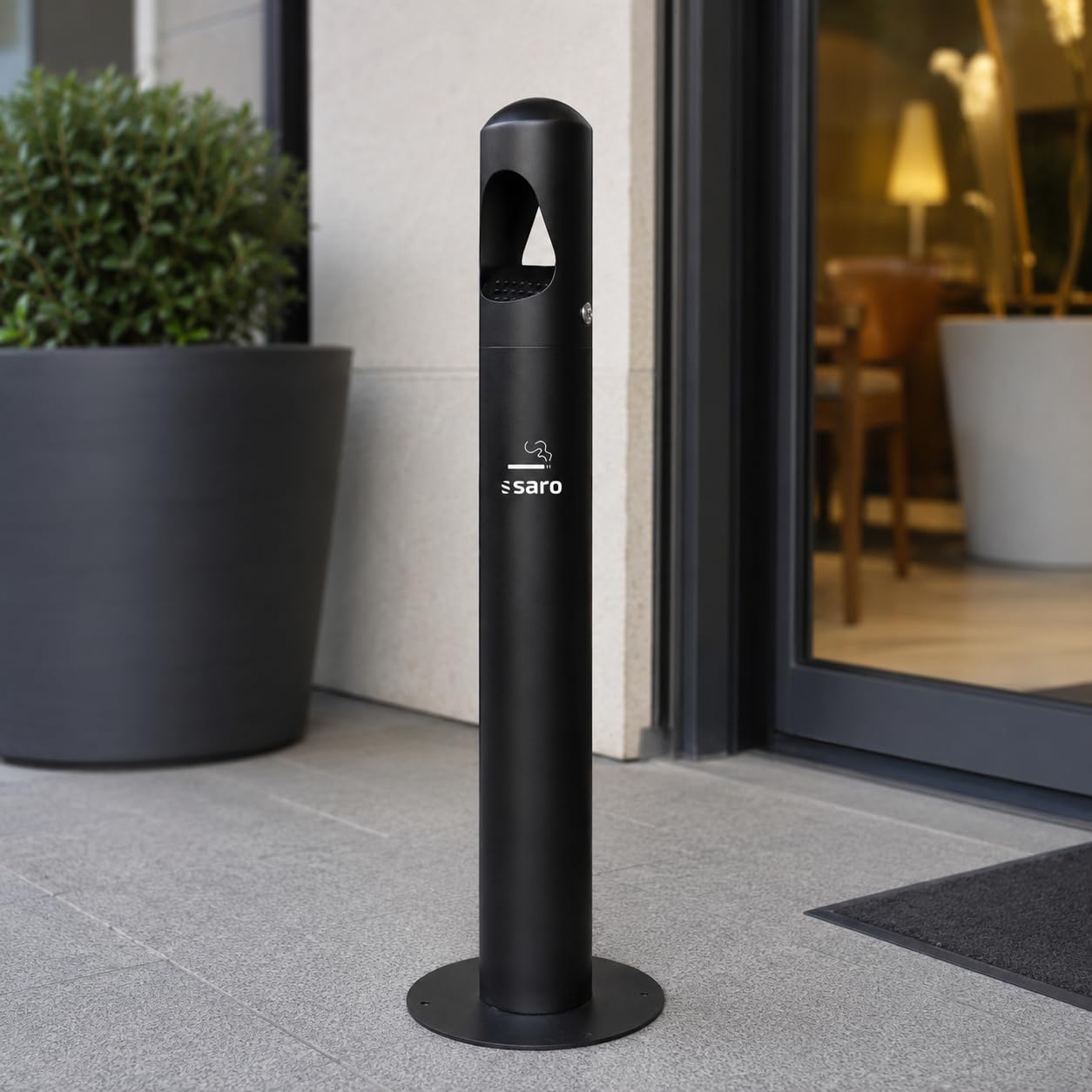 SARO schwarzer Standascher - Edelstahl-Innenbehälter – 290×290×1000 mm – Abschließbar – Für Innen- & Außenbereiche – Modell RANA