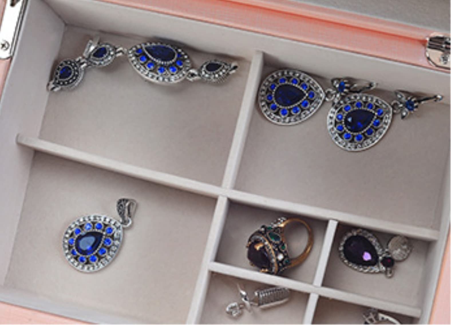 Caja De Joyería Caja de joyería Caja de joyería con Cerradura Organizador Estuche de Viaje con Espejo Anillos Collar Almacenamiento de Joyas Organizador De Joyas(White)
