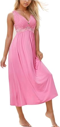 ALCEA ROSEA Womens Sexy Nightgowns Long Floral Lace Silky Sleepwear