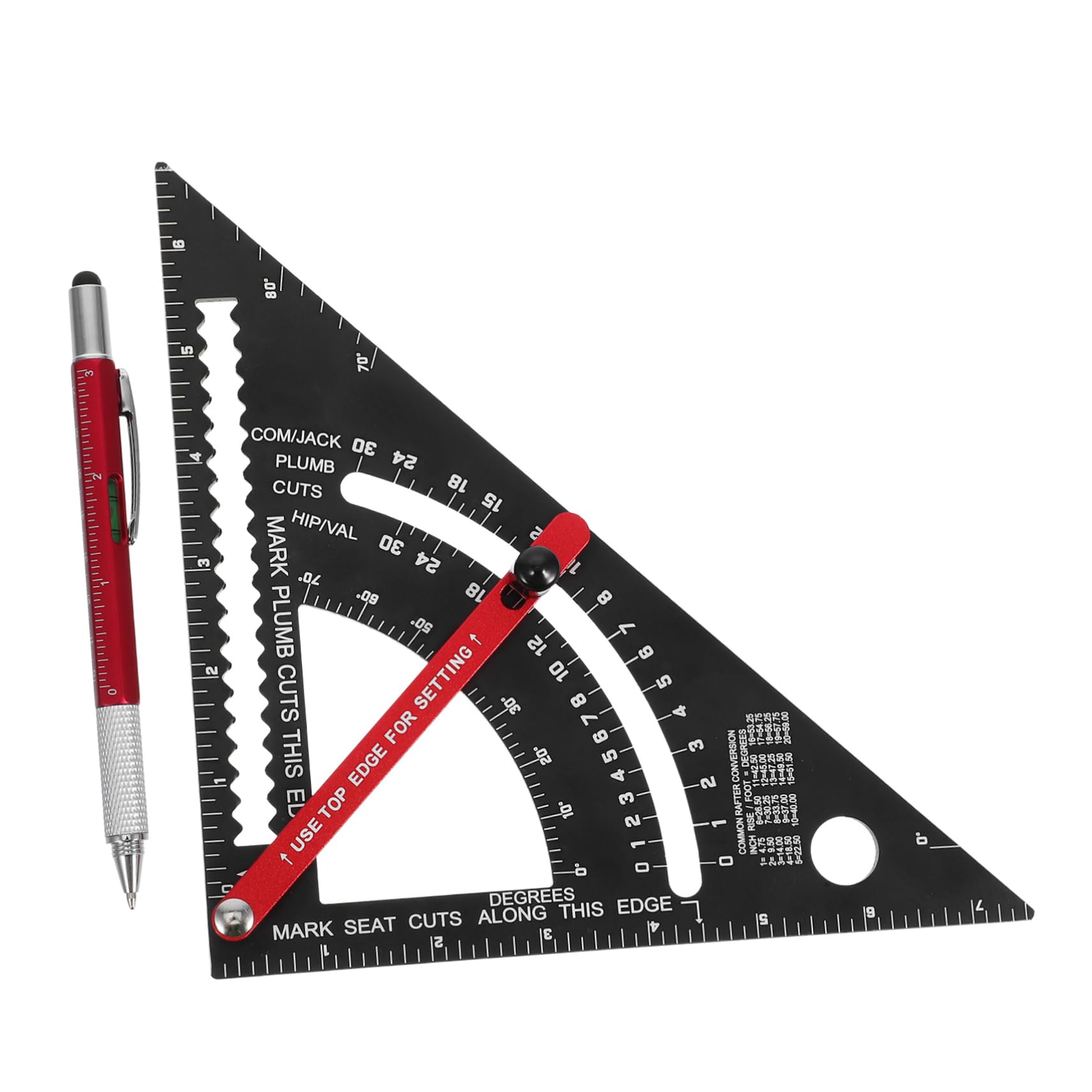 Artibetter 2pièces Équerre de Menuisier Réglable Triangle Aluminium Stylo à Bille Rouge Échelle Métrique Outils Multifonctions