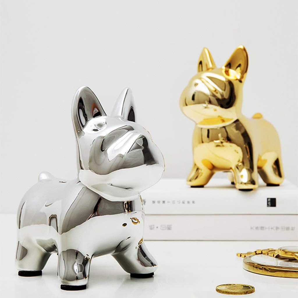 skrzynka na pieniądze, Creative Piggy Bank Ceramic Bulldog Coin Home Decoration Kids' Money Banks(Silver)