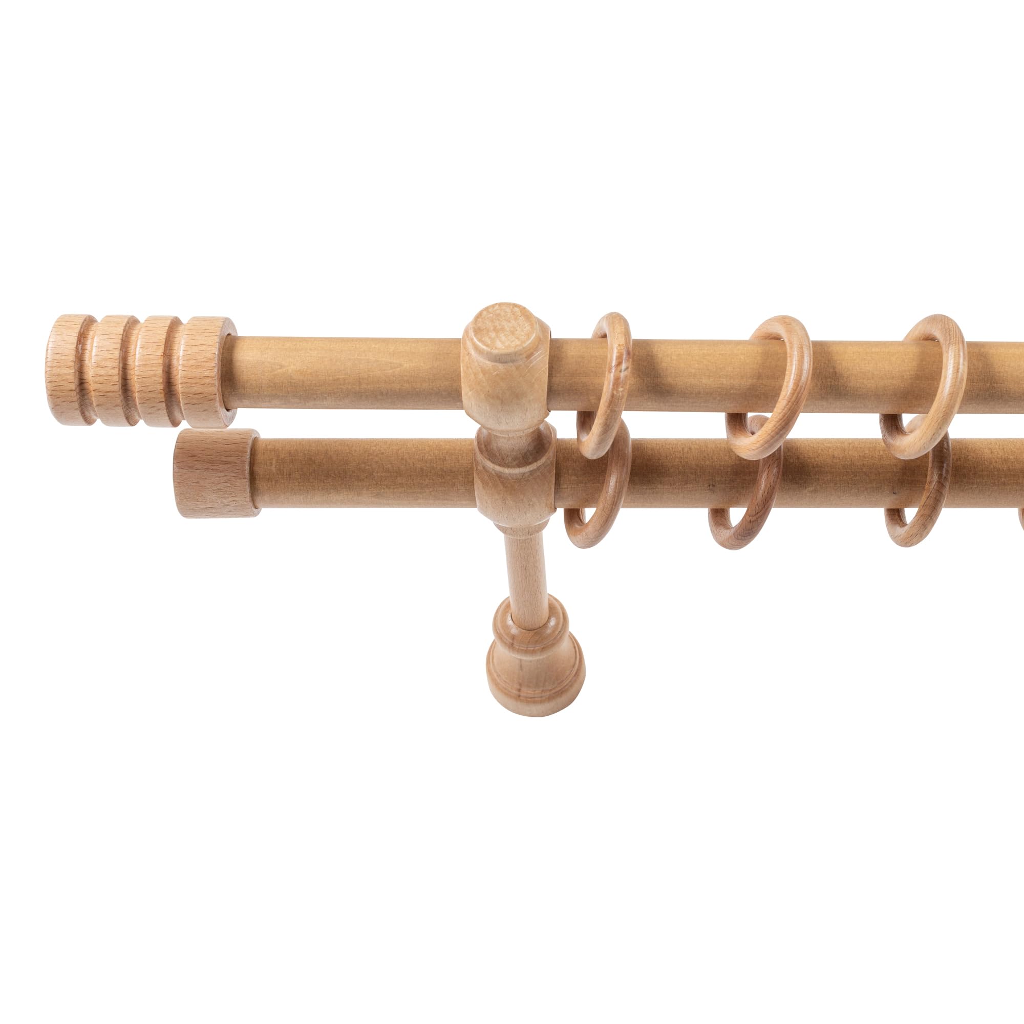 SN Deco Gardinenstange Pisa, Holz, Ø 28mm, 2-Lauf, Komplettset mit Ringen, Farbe Eiche 240cm (4x120cm)