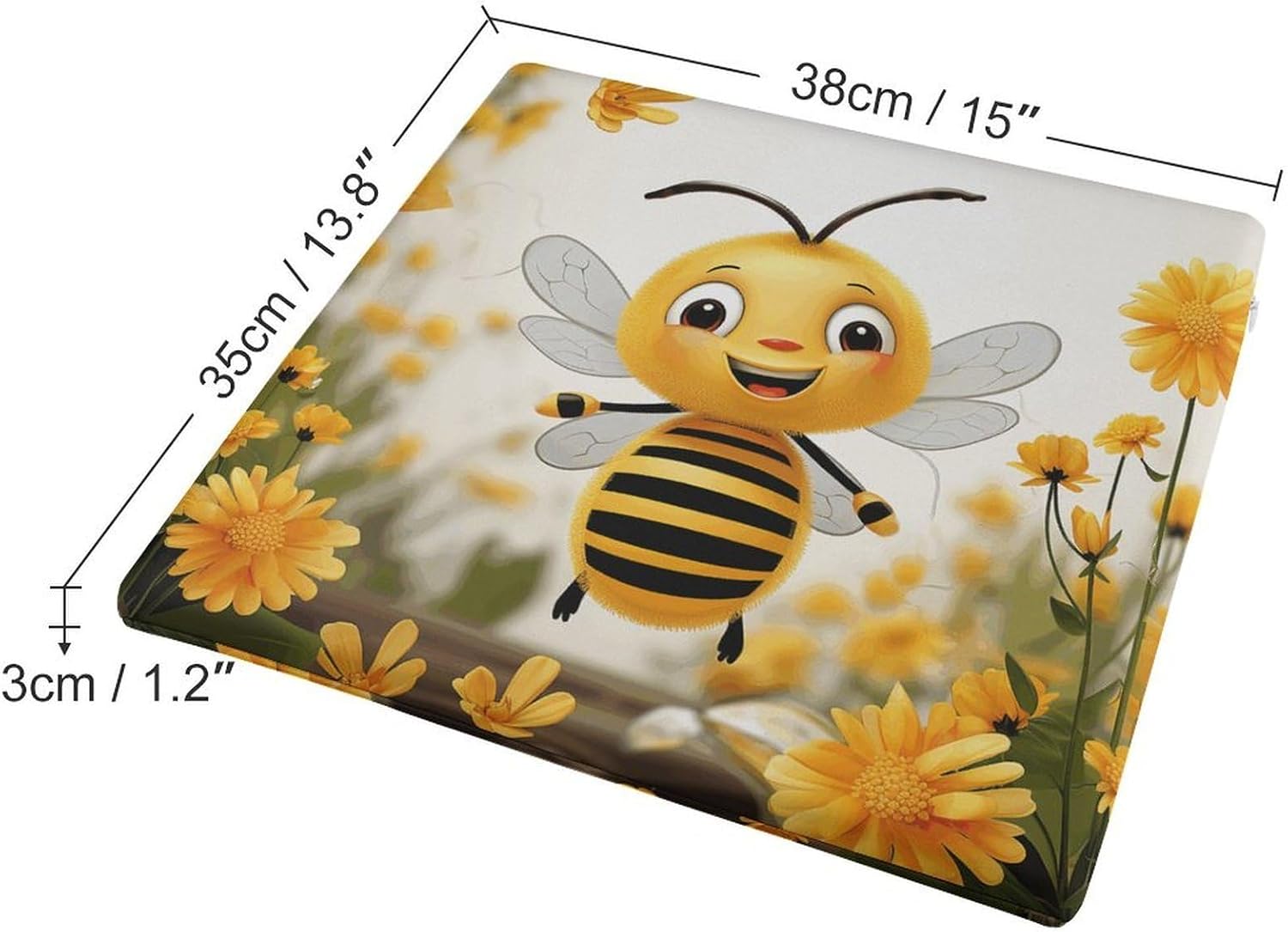 Cute Bees Daisy Flower Chair Cushion Memory Foam Breathable Chair Pads Square Large Pillows Seating Comfort Meditation Floor Pillow Car Seat Cushion for Indoor/Outdoor Chairs