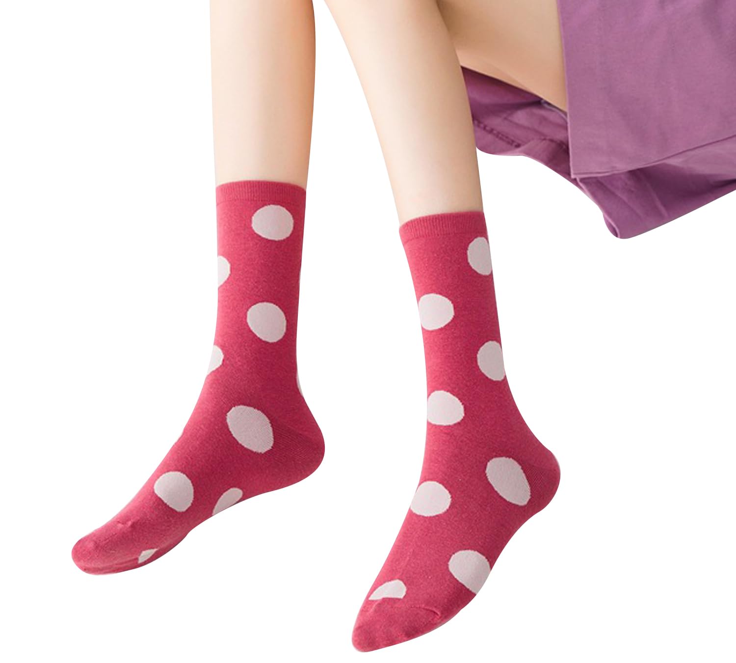 Calcetines de algodón con volantes para mujer, diseño de lunares, por encima del tobillo, para niñas grandes, 5/6 pares