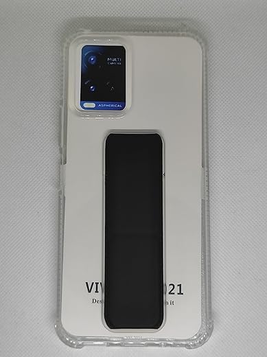 maatjaari Clear Transparent TPU Shockproof Silicone Case Cover with Grip and Stand for vivo Y33s / vivo Y21 (Black)