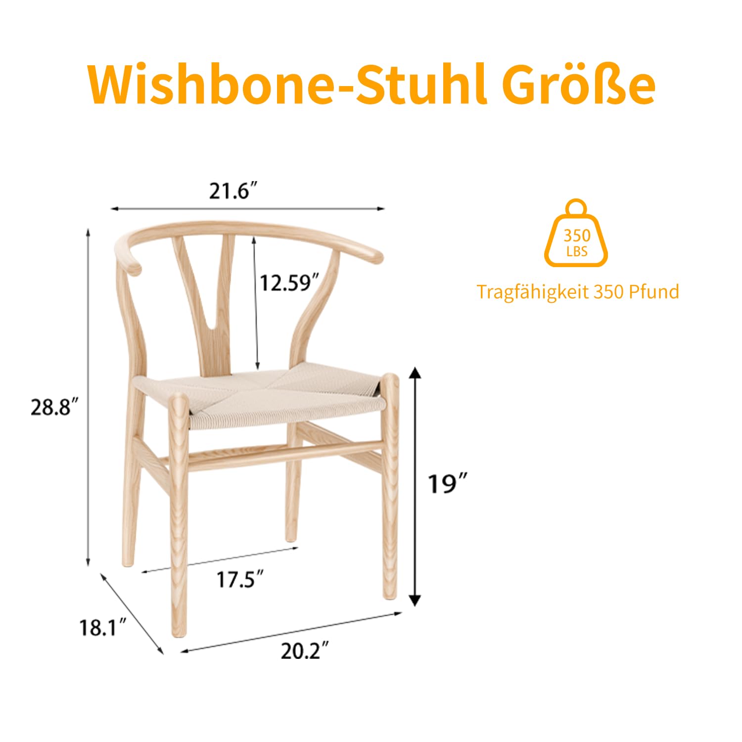 Tomile CH24 Wishbone Stühle Set of 2, Esszimmerstuhl aus Massivholz mit Armlehnen, Hans Wegner MCM Mid-Century Modern Stuhl für Esszimmer & Küche, Natur