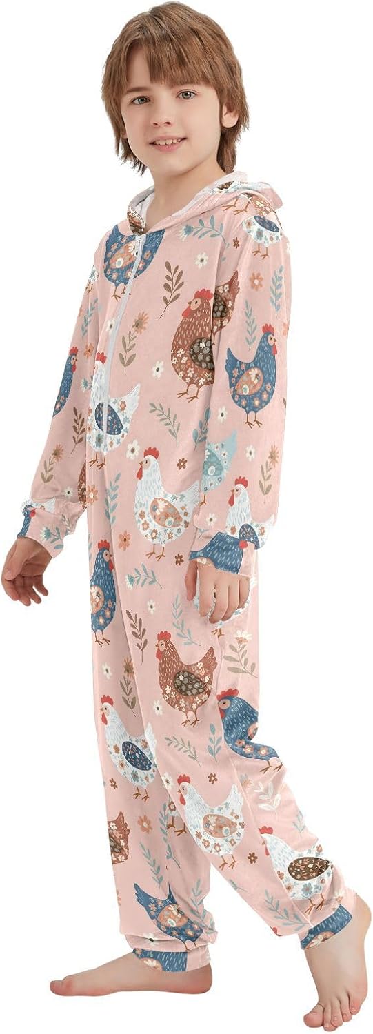Onesie Pajamas One-Piece Sleepwear with Pocket Chicken Pattern with Floral Elements Cosplay