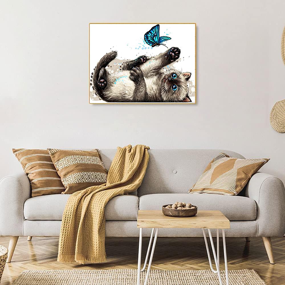 Acquista Mosaico Diamantato Fai da Te Animale Gatto & Farfalla Ricamo