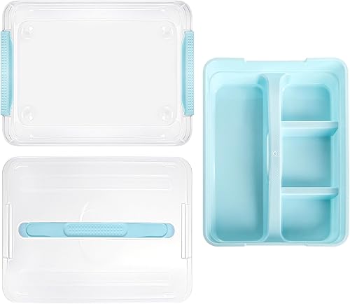 Miniatura 4 de Yesland Caja apilable y de transporte con bandeja extraíble, 16 x 11 x 6.5 pulgadas, organizador de plástico para suministros de arte, contenedores