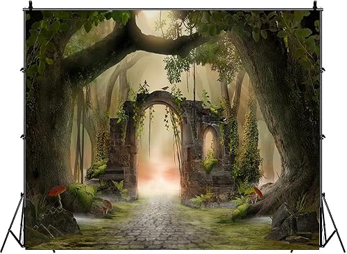 Miniatura 4 de Telón de fondo de bosque encantado de 7 x 5 pies, cuento de hadas del país de las maravillas, selva, amanecer, paisaje, camping, temática de boda,