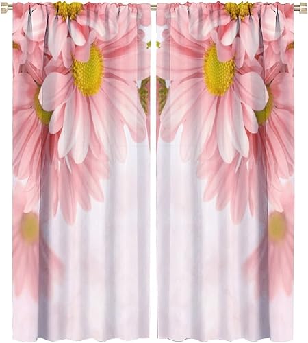 Miniatura 32 de Cortinas rústicas de cocina de granja, margaritas florales de granja de primavera, cortinas opacas de madera retro con bolsillo para barra, cortinas