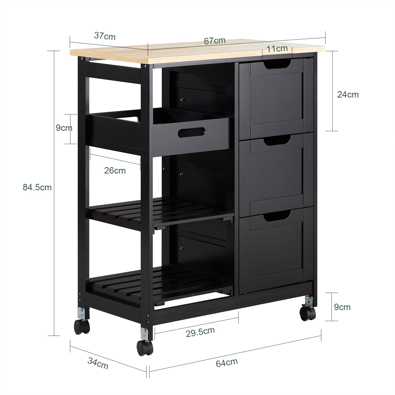 SoBuy FKW98-SCH Keukentrolley op Wielen Opbergkast Dressoir Keukenwagen
