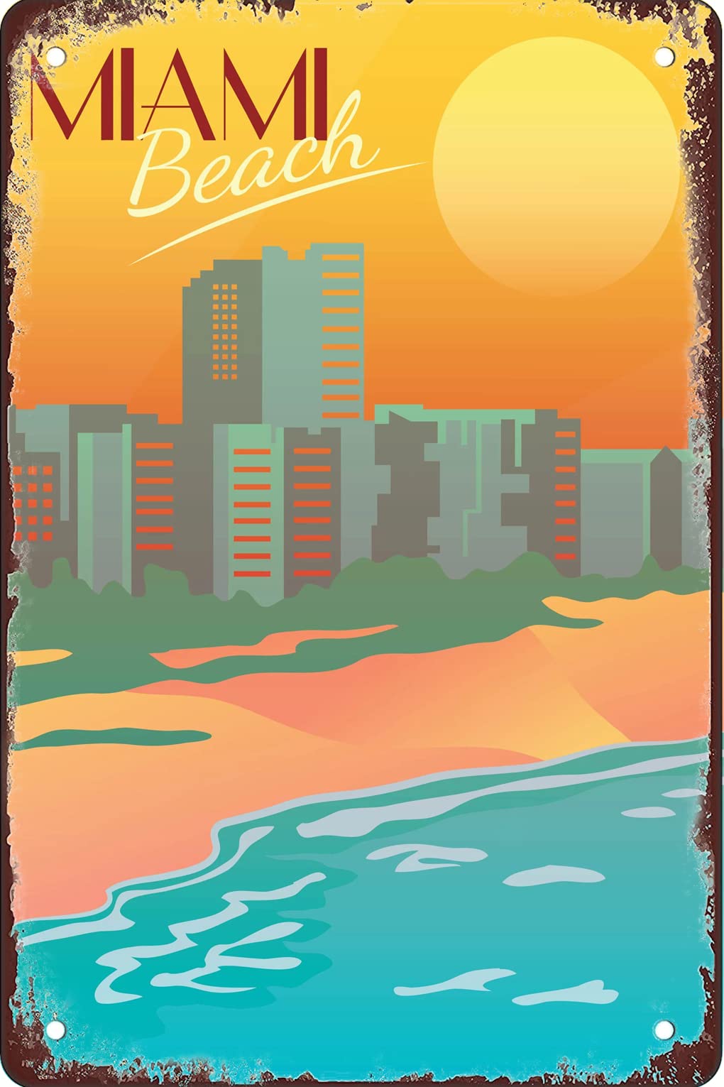 KZIWQ Vintage Tin Signs Miami Beach Travel Tin Signs Wall Decor for Cafe Bar Pub Home 15x30cm