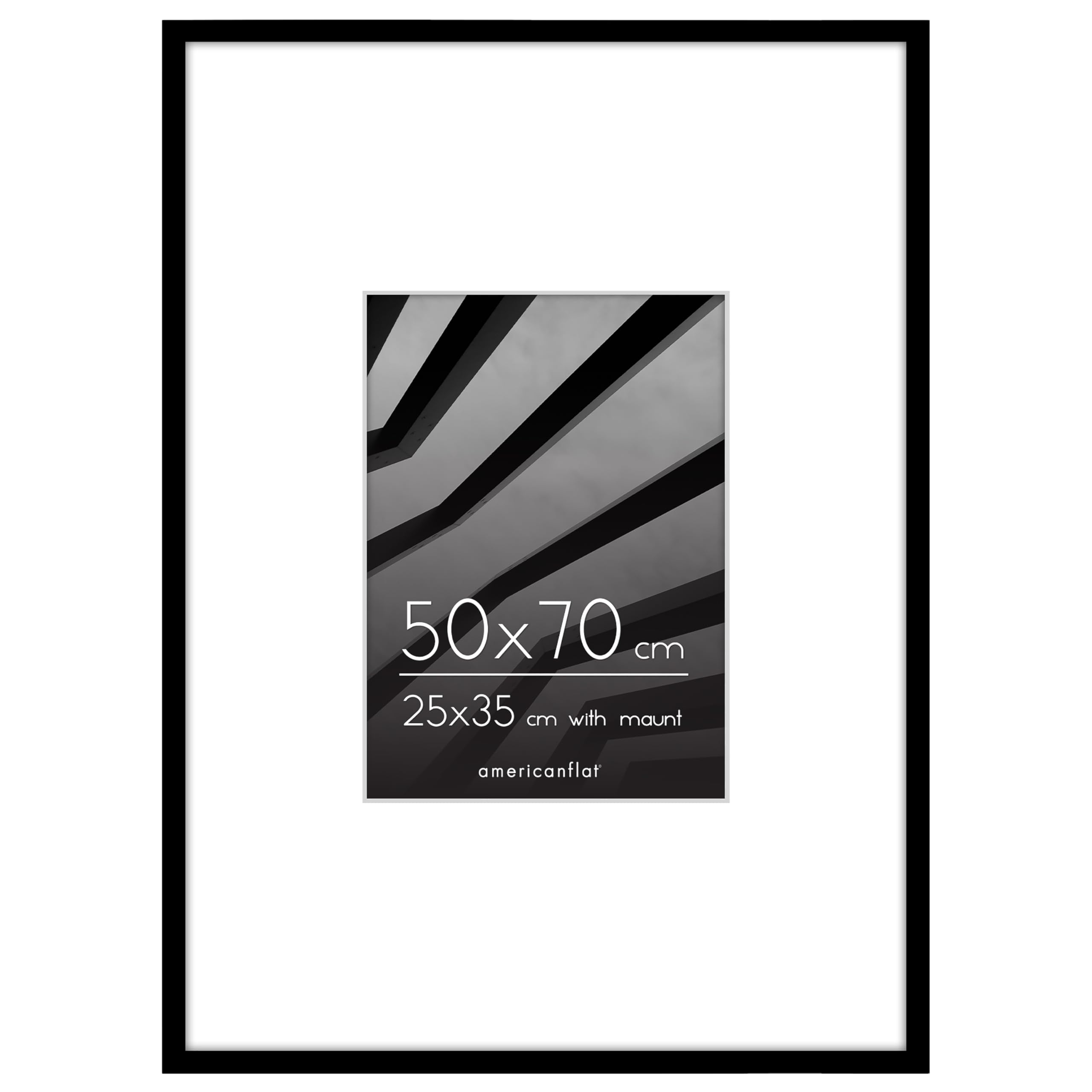 Americanflat 50x70 cm Picture Frame with Polished Plexi Cover - Use as 25x35 cm Wall Photo Frame with Mount or Display 70x50 cm Photo without Mount - Streamline Collection - Black โ image 1