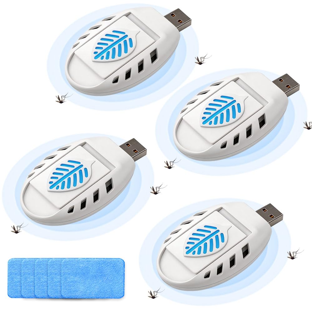 4PCS USB Mosquito Repellent Plug In, Indoor Insect Repellent Plug In with 120 Mosquito Repellent Tablets, Portable USB Electrical Mosquito Repellent Killer for Hiking Outdoor Summer Home