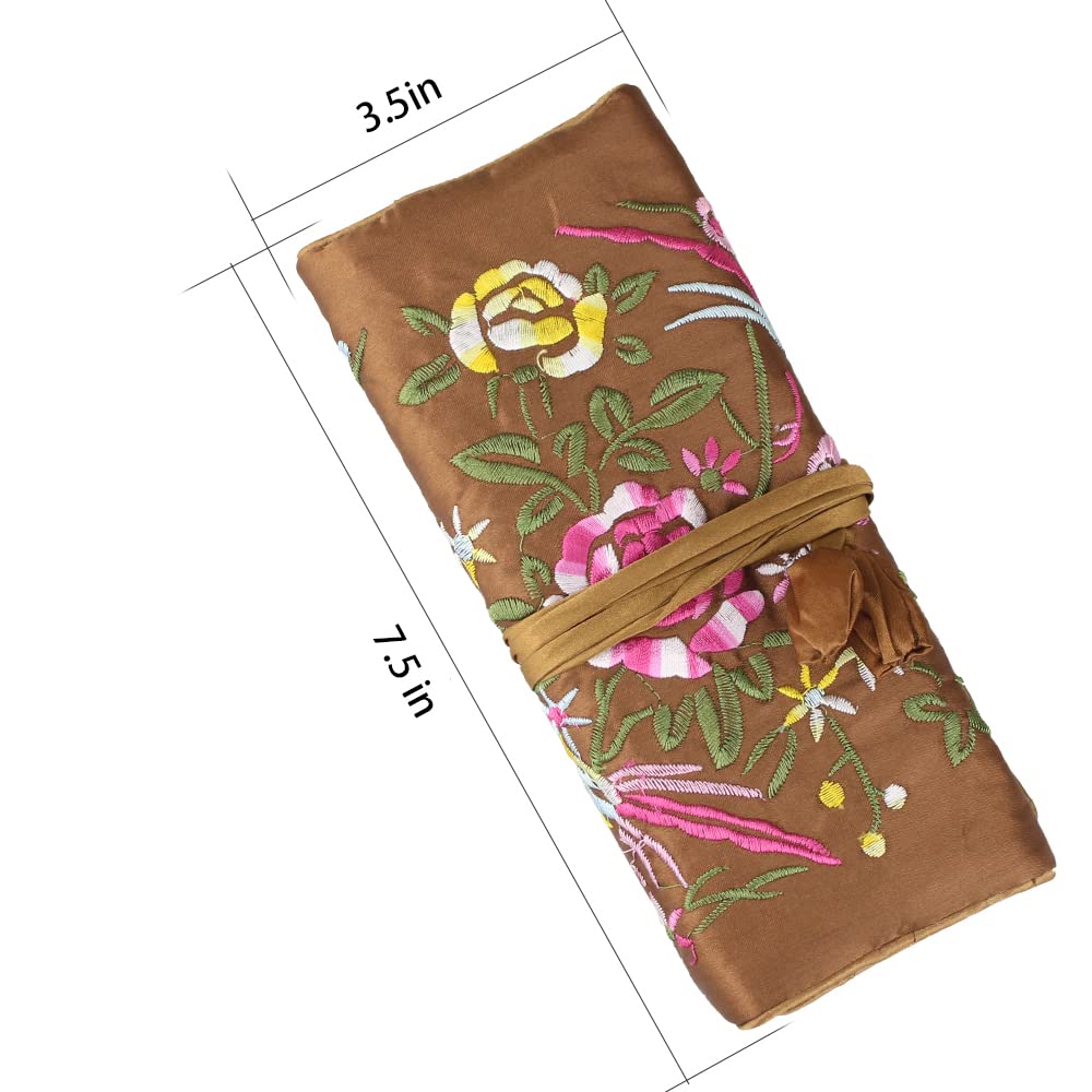 Schmuck Organizer Tasche für Ringe/Schmuckaufbewahrung Organizer/Gestickte Schmuckrolle/Schmucktasche Tragbare für Reisen/Faltbare Schmuckaufbewahrung.1 Stück, Braun