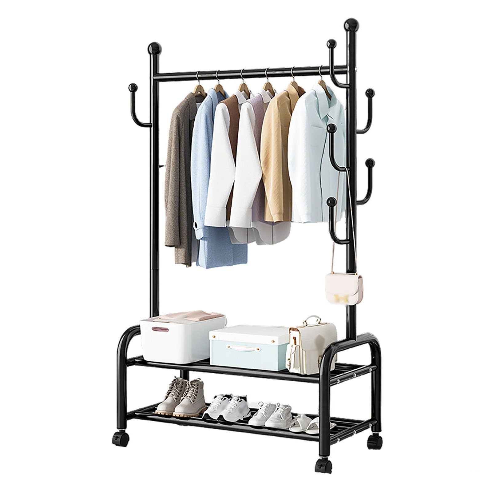 Appendiabiti in metallo resistente con ruote appendiabiti portatile per vestiti e scarpe nero 80x167x37cm grande capacità Perchero Colgador De Ropa