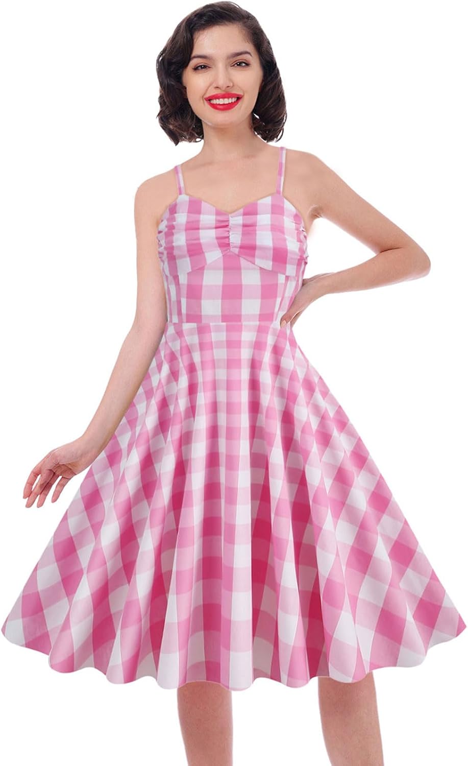 Women Vintage 1950s Retro Polka Dot Swing Dress Sleeveless Backless Halter Neck