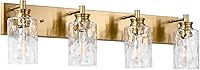 Vista 9 de 4 Light Bathroom Vanity Light Modern Brushed Gold Bathroom Light Fixtures Over Mirror with Hammered Glass Lampshade for Kitchen Hallway