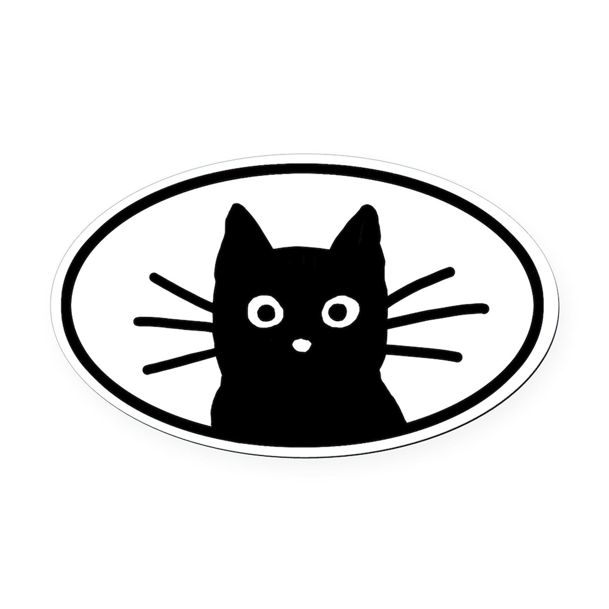CafePress Black Cat Face Oval Car Magnet, Euro Oval Bumper Magnet
