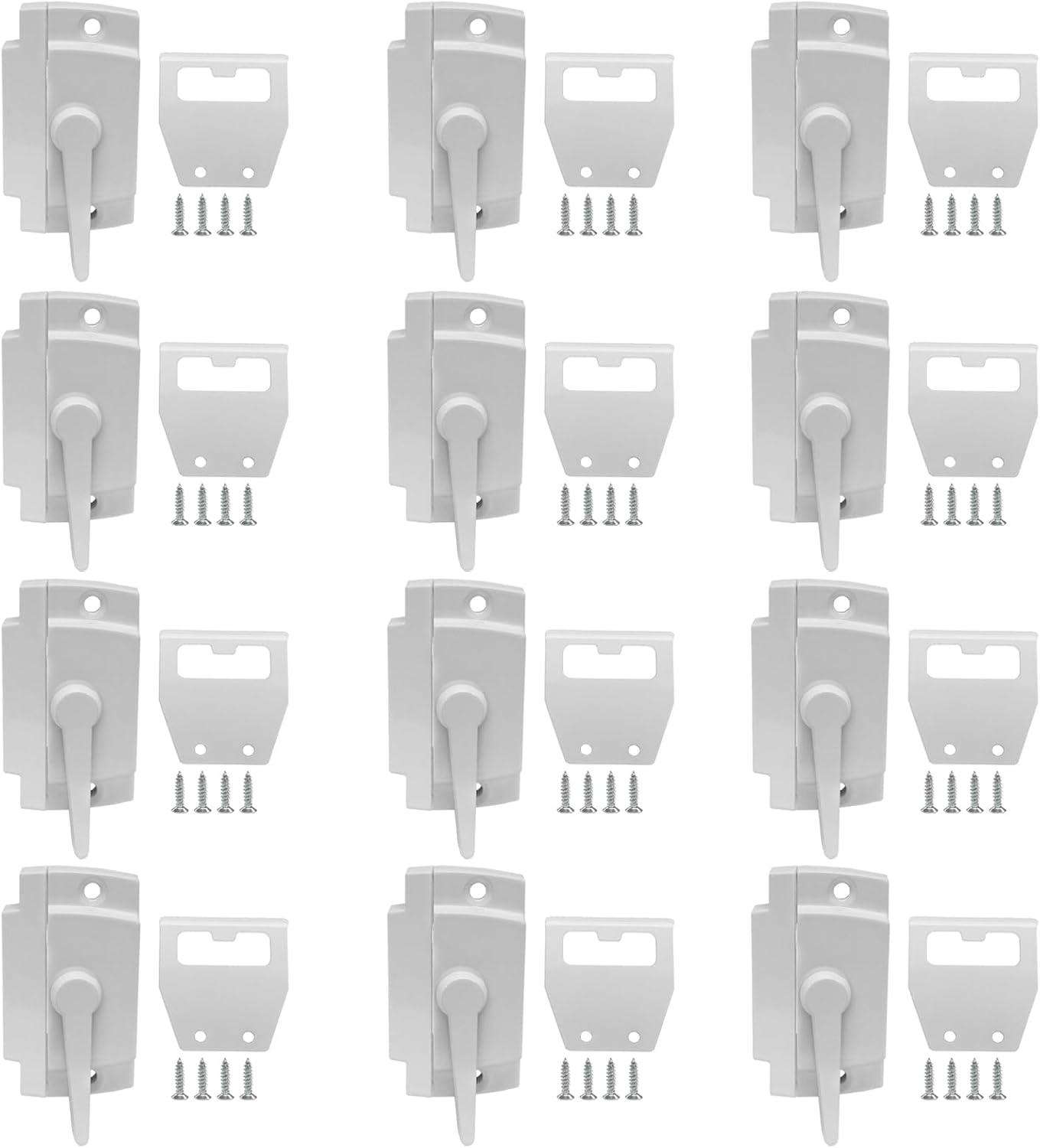 12 Pack Window Sash Locks and Keeper, 2 Inch Hole Center Cam Action Sliding Window Sash Lock for Vertical & Horizontal Sliding Windows Double Hung Windows (Left/White)