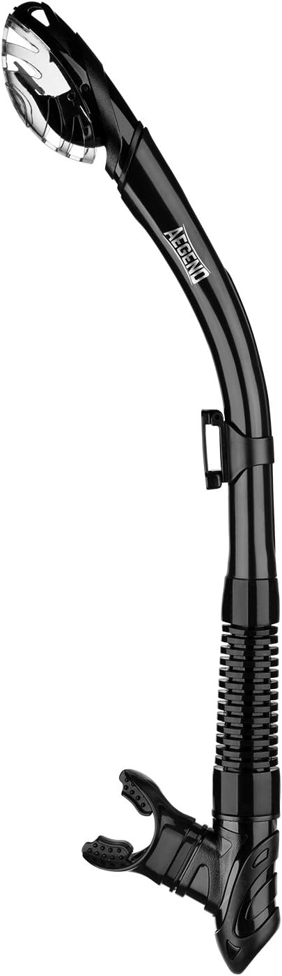 Aegend Dry Snorkel, Easy-Breath Free Diving Snorkel for Snorkeling Scuba Diving Freediving Swimming, with Top Dry Valve and Food-Grade Silicone Mouthpiece for Adult Youth, Black