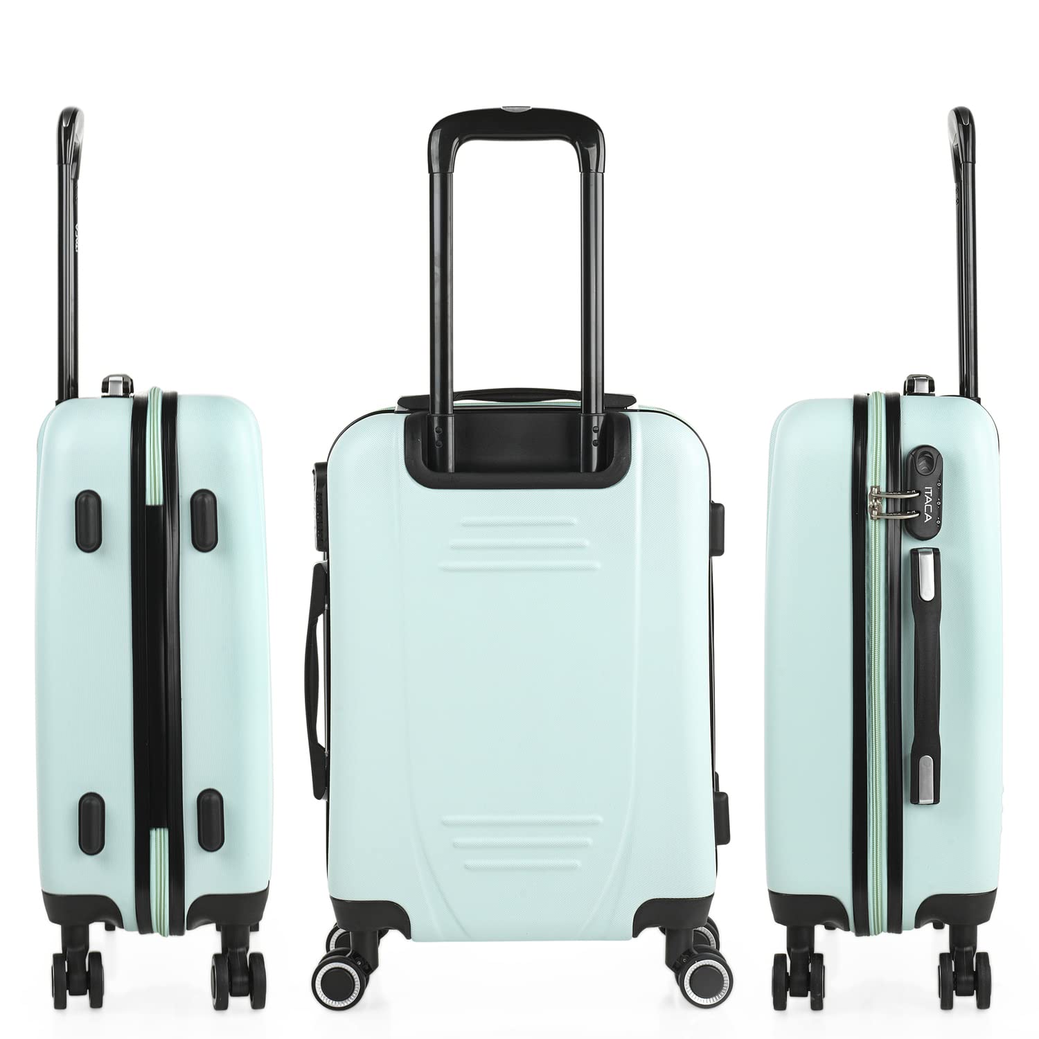 ITACA - Maleta de Cabina 55x40x20 - Maletas De Viaje Cabina Rígidas Trolley con 4 Ruedas Dobles para Avion Ligera Equipaje De Mano Candado de Combinación. Compatible Ryanair, Verde Menta — view 3