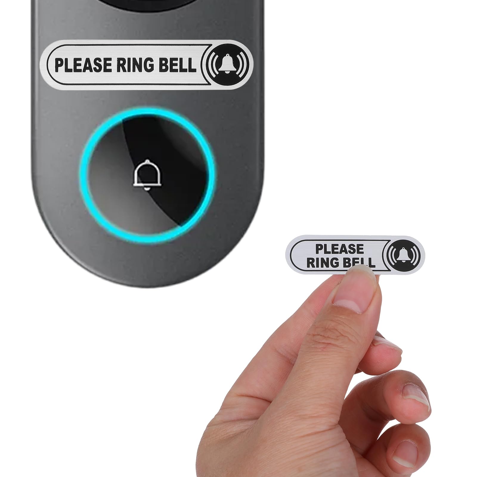 12 PCS Tiny Please Ring Bell Sticker, Silver PVC Waterproof Sticker Set, Please Ring Doorbell Sign 4 Sizes, Durable and Scratch-Resistant, Perfect for Doorbell and Reminder Signs
