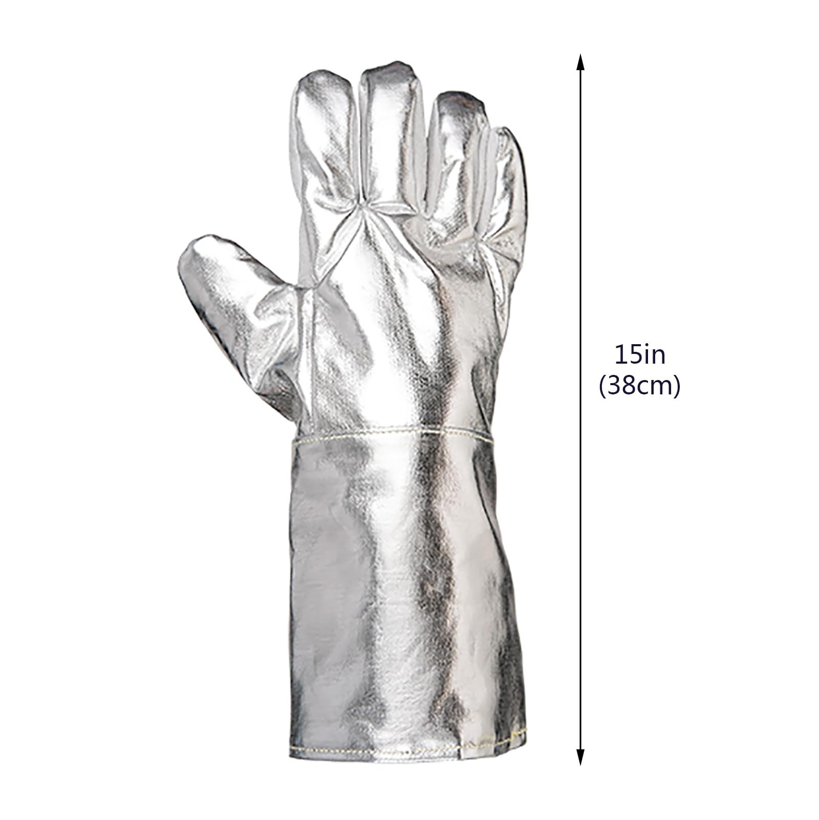 Hitzebeständige Handschuhe, Aluminium-Folien-Schweißhandschuhe mit Zwei Rinderrindenhandflächen, Handschuhe für Grill und Kamin(15in)
