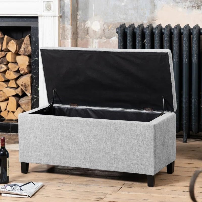 Image of LEGACY OF COMFORT Ahri Upholstered Storage Bench Flip Top Storage Bench Wooden Base Storage Ottoman Bench Storage Bedroom Bench with Storage (Light Grey)