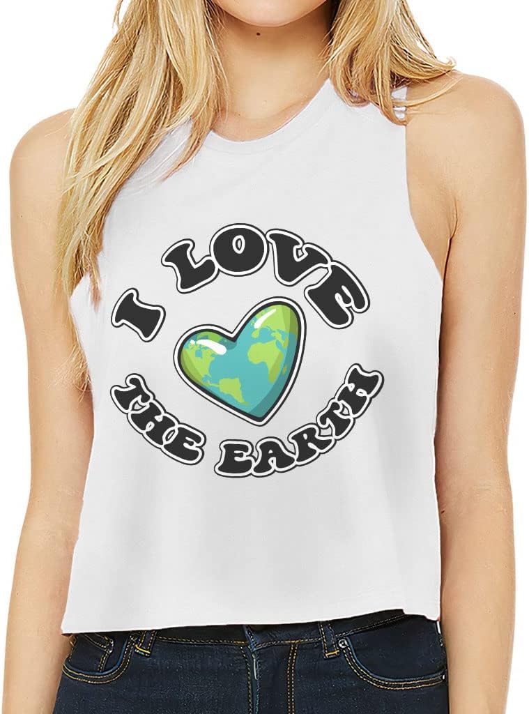 I Love The Earth Racerback Cropped Tank - Planet Women's Tank - Heart Tank Top