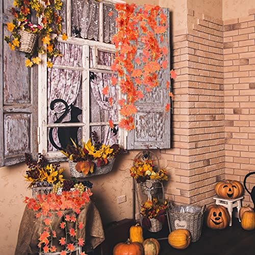 CQURE 14 Pcs Autumn Fall Garland , Artificial Maple Leaves Fall Maple Garland Artificial Fall Maple leaves Autumn Decorations Garland Thanksgiving Decor for Home Fireplace