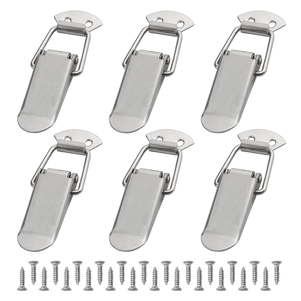 WMYCONGCONG 6Pcs 304 Stainless Steel Spring Loaded Toggle Latch 90mm Lock Hasps Catches Clamps Clasp Buckle for Toolbox Wooden Case Box Chest Trunk Drawer Cabinet