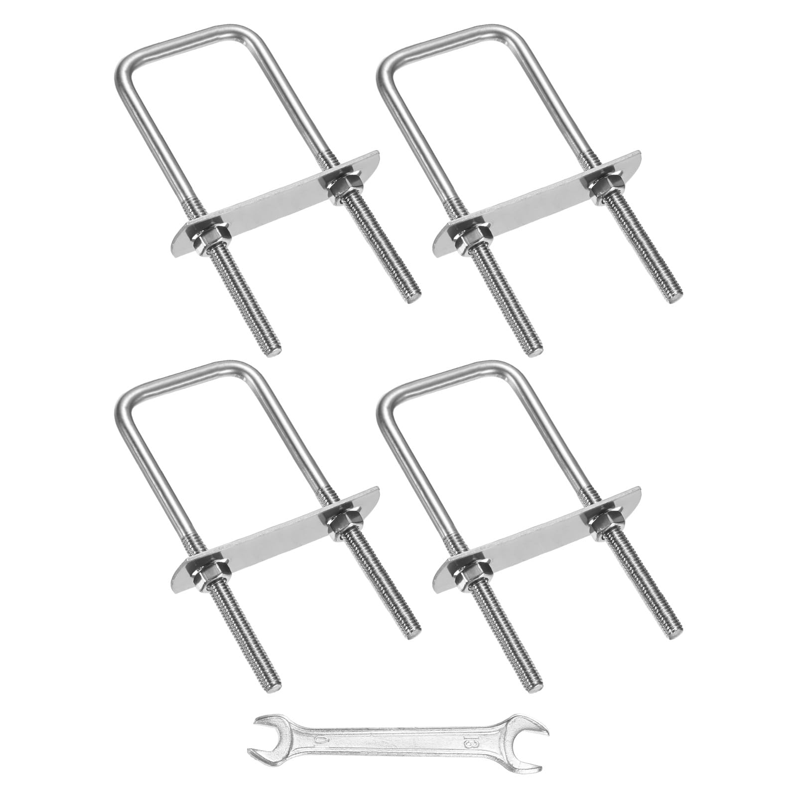 M METERXITY Square U-Bolts Kit (M8x30x100mm, Silver) 4Set Square U Shaped Bolts 304 Stainless Steel with Frame Plates & Nuts & Washers & Wrench, Apply to Ski/Board/Sailboat/Trailer